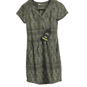 REI Aoraki Travel Dress Green Geometric Short Sleeve Pull-Over Comfort